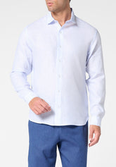 Long Sleeve Shirt in Linen and Cotton - Light Blue Stripe Print - 2062 riga azzurra | Perofil