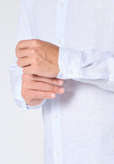 Long Sleeve Shirt in Linen and Cotton - Light Blue Stripe Print - 2062 riga azzurra | Perofil
