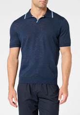 Short-sleeved Polo Shirt in Tricot Knit - Blue - 0023 blu | Perofil