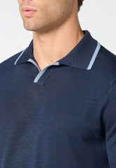 Short-sleeved Polo Shirt in Tricot Knit - Blue - 0023 blu | Perofil