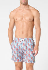 Printed Technical Fabric Swim Boxer - Village Beach Print - S908 stampa village beach | Perofil