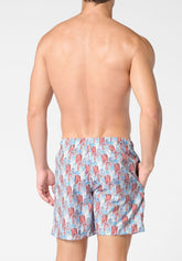 Printed Technical Fabric Swim Boxer - Village Beach Print - S908 stampa village beach | Perofil