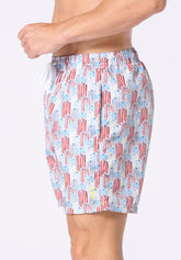 Printed Technical Fabric Swim Boxer - Village Beach Print - S908 stampa village beach | Perofil