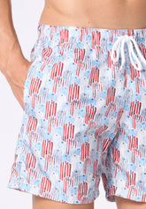 Printed Technical Fabric Swim Boxer - Village Beach Print - S908 stampa village beach | Perofil