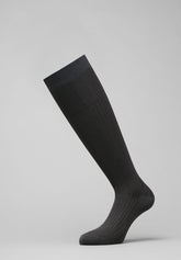 Ribbed Double Mercerized Cotton Long Socks - Anthracite - C003 antracite | Perofil