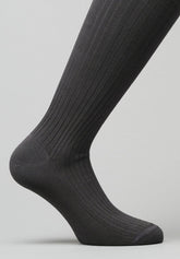 Ribbed Double Mercerized Cotton Long Socks - Anthracite - C003 antracite | Perofil