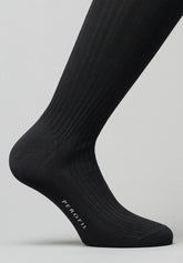 Calza Lunga in Filo di Scozia a coste - Nero - C004 nero | Perofil