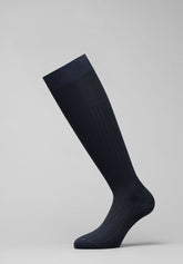 Calza Lunga in Filo di Scozia a coste - Blu - C008 blu | Perofil