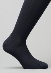 Calza Lunga in Filo di Scozia a coste - Blu - C008 blu | Perofil