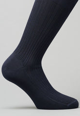 Calza Corta in Filo di Scozia a coste - Blu - C008 blu | Perofil