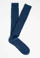 Wool and Cashmere Ribbed Long Socks - Blue - C008 blu | Perofil