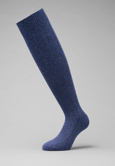 Calza Lunga a Coste in Lana e Cashmere - Blu - C008 blu | Perofil