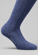 Calza Lunga a Coste in Lana e Cashmere - Blu - C008 blu | Perofil