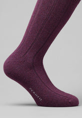 Wool and Cashmere Ribbed Long Socks - Bordeaux Mélange - C080 bordeaux melange | Perofil