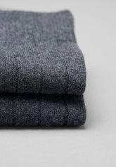 Wool and Cashmere Ribbed Long Socks - Grey Mélange - C215 antracite mel.scuro | Perofil