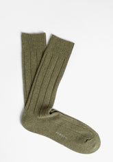 Calza Corta a Coste in Lana e Cashmere - Verde - C070 verde | Perofil