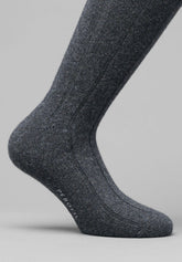 Wool and Cashmere Ribbed Crew Socks - Grey Mélange - C215 antracite mel.scuro | Perofil