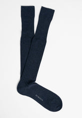 Light Cashmere and Viscose Ribbed Long Socks - Blue - C008 blu | Perofil