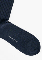 Light Cashmere and Viscose Ribbed Long Socks - Blue - C008 blu | Perofil