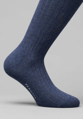 Calza Lunga a Coste in Viscosa e Cashmere Light - Blu - C008 blu | Perofil