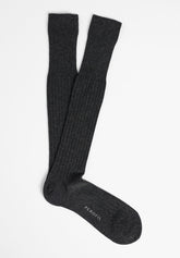 Light Cashmere and Viscose Ribbed Long Socks - Anthracite Mélange - C081 antracite melange | Perofil
