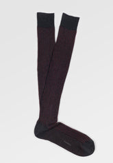 Ribbed Cotton Long Socks Vanis e - Anthracite and Sangria - C197 antracite/sangria | Perofil