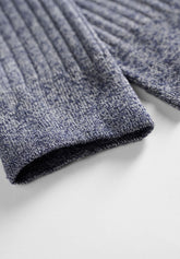 Ribbed Cotton and Fresh Linen Short Socks - Blue Mélange - C092 blu melange | Perofil