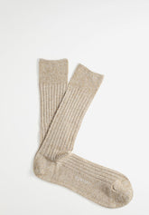 Ribbed Cotton and Fresh Linen Short Socks - Taupe Mélange - C173 tortora melange | Perofil