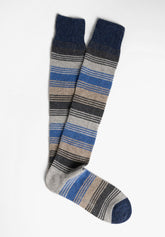Maxi Striped Wool and Cashmere Long Socks - Blue Stripe Print - C675 riga blu | Perofil