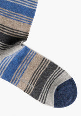 Maxi Striped Wool and Cashmere Long Socks - Blue Stripe Print - C675 riga blu | Perofil