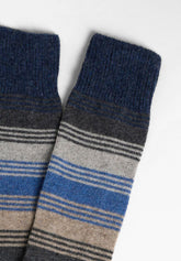 Maxi Striped Wool and Cashmere Long Socks - Blue Stripe Print - C675 riga blu | Perofil