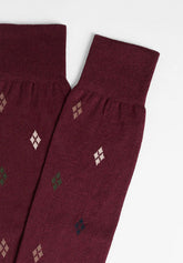 Calza Lunga in Cotone e Cashmere Fantasia Argyle - Bordeaux Melange - C080 bordeaux melange | Perofil