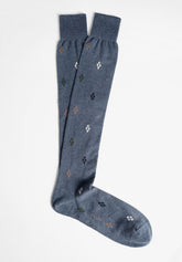 Calza Lunga in Cotone e Cashmere Fantasia Argyle - Denim Melange - C176 denim melange | Perofil