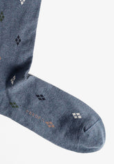 Calza Lunga in Cotone e Cashmere Fantasia Argyle - Denim Melange - C176 denim melange | Perofil