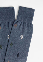 Calza Lunga in Cotone e Cashmere Fantasia Argyle - Denim Melange - C176 denim melange | Perofil