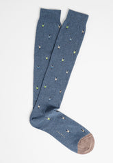 Bicycle Pattern Cotton Long Socks - Denim Mélange - C176 denim melange | Perofil