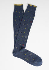 Calza Lunga in Cotone con Fantasia Tennis - Blu Melange - C092 blu melange | Perofil