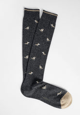 Calza Lunga in Cotone Fantasia Lupo - Grigio Melange - C141 grigio melange | Perofil
