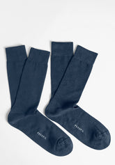 Ribbed Stretch Cotton Crew Socks Bi-Pack - Blue - C008 blu | Perofil