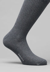 Ribbed Stretch Cotton Crew Socks Bi-Pack - Dark Grey Mélange - C336 grigio mel scuro | Perofil