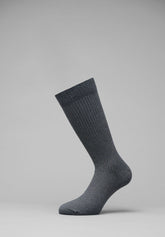 Ribbed Stretch Cotton Crew Socks Bi-Pack - Dark Grey Mélange - C336 grigio mel scuro | Perofil