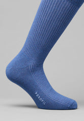 Ribbed Stretch Cotton Crew Socks Bi-Pack - Denim Mélange - C176 denim melange | Perofil