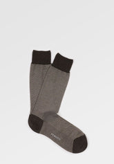 Oxford Stretch Cotton Short Socks - Dark Brown and Natural - C195 moro/naturale | Perofil