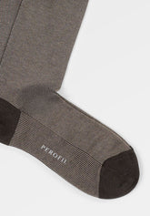 Oxford Stretch Cotton Short Socks - Dark Brown and Natural - C195 moro/naturale | Perofil
