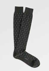 Stretch Cotton Long Socks Polka-Dots - Green Mélange - C170 verde melange | Perofil