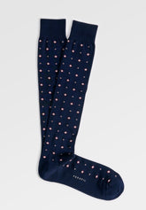 Mercerized Stretch Cotton Micro-Pattern Long Socks - Blue Print - C052 fantasia blu | Perofil