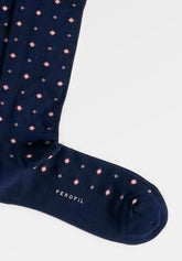Mercerized Stretch Cotton Micro-Pattern Long Socks - Blue Print - C052 fantasia blu | Perofil
