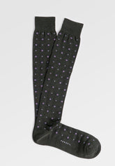 Mercerized Stretch Cotton Micro-Pattern Long Socks - Botanical Print - C151 fantasia vegetale | Perofil