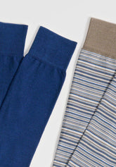 Long Socks in Stretch Cotton Stripes Bipack - Taupe Stripe Print - C129 riga tortora | Perofil