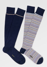 Long Socks in Stretch Cotton Stripes Bipack - Sangria Stripe Print - C135 riga sangria | Perofil